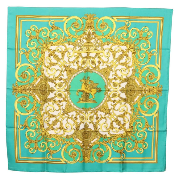HERMES Carre 90 Scarf ""LES TUILERIE"" Silk Green Auth BA5691