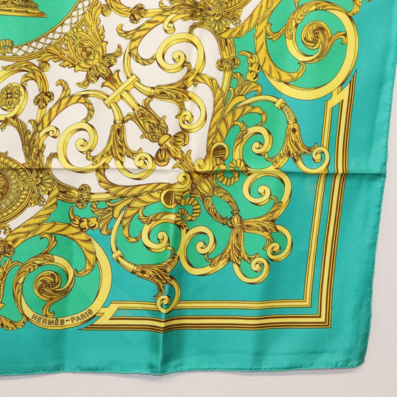 HERMES Carre 90 Scarf ""LES TUILERIE"" Silk Green Auth BA5691