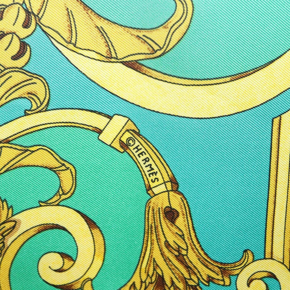 HERMES Carre 90 Scarf ""LES TUILERIE"" Silk Green Auth BA5691