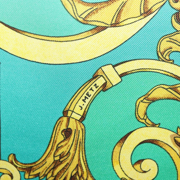 HERMES Carre 90 Scarf ""LES TUILERIE"" Silk Green Auth BA5691