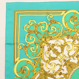 HERMES Carre 90 Scarf ""LES TUILERIE"" Silk Green Auth BA5691 - 0