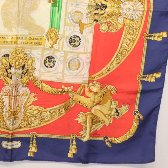 HERMES Carre 90 Scarf ""HOMMAGE A CHARLES GARNIER"" Silk Navy Auth BA5692