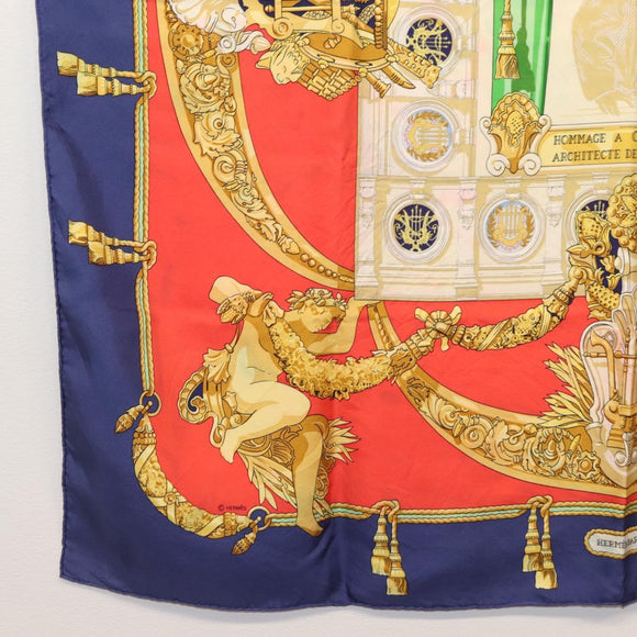 HERMES Carre 90 Scarf ""HOMMAGE A CHARLES GARNIER"" Silk Navy Auth BA5692