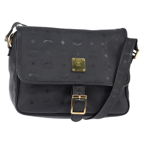 MCM Vicetos Logogram Shoulder Bag PVC Black Gold Auth BA5693