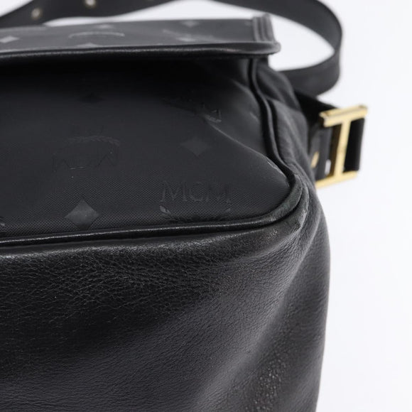 MCM Vicetos Logogram Shoulder Bag PVC Black Gold Auth BA5693