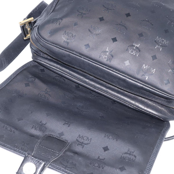 MCM Vicetos Logogram Shoulder Bag PVC Black Gold Auth BA5693