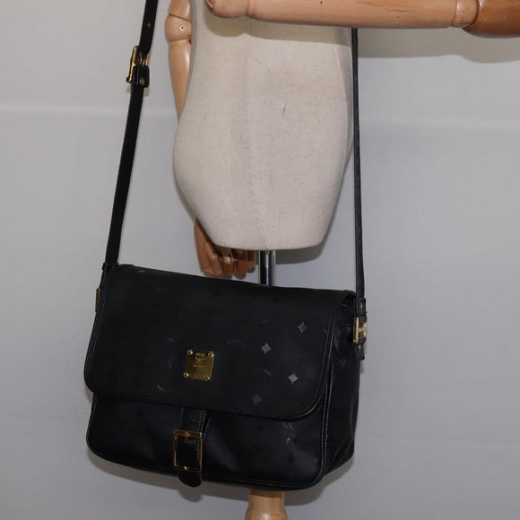 MCM Vicetos Logogram Shoulder Bag PVC Black Gold Auth BA5693