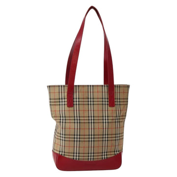 Burberrys Nova Check Tote Bag Canvas Beige Red gold Auth BA5696