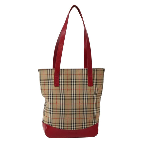 Burberrys Nova Check Tote Bag Canvas Beige Red gold Auth BA5696