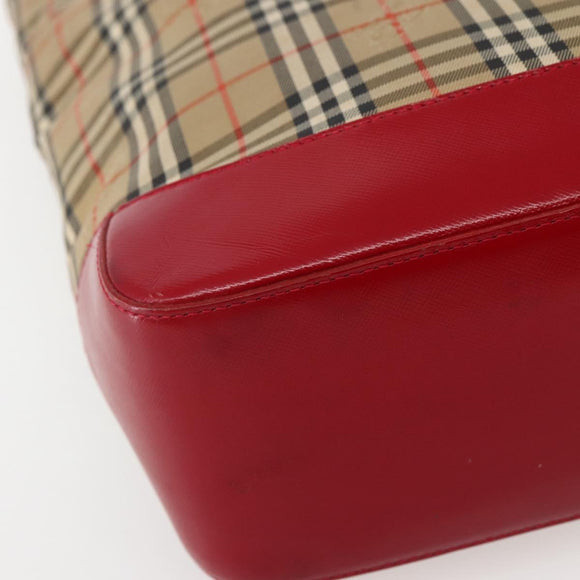 Burberrys Nova Check Tote Bag Canvas Beige Red gold Auth BA5696