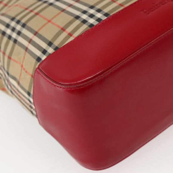 Burberrys Nova Check Tote Bag Canvas Beige Red gold Auth BA5696