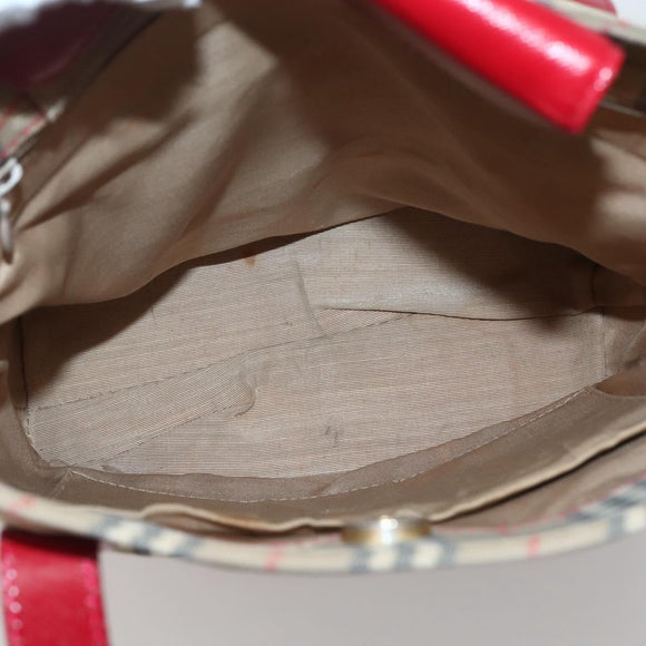Burberrys Nova Check Tote Bag Canvas Beige Red gold Auth BA5696