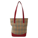 Burberrys Nova Check Tote Bag Canvas Beige Red gold Auth BA5696-13