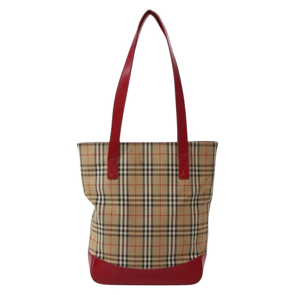 Burberrys Nova Check Tote Bag Canvas Beige Red gold Auth BA5696
