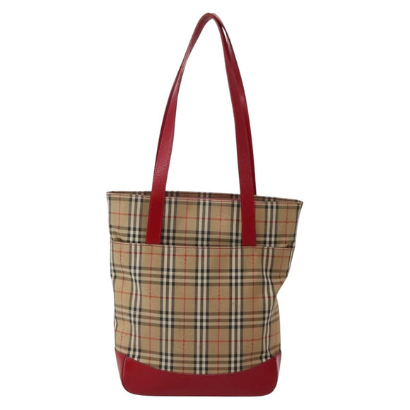 Burberrys Nova Check Tote Bag Canvas Beige Red gold Auth BA5696