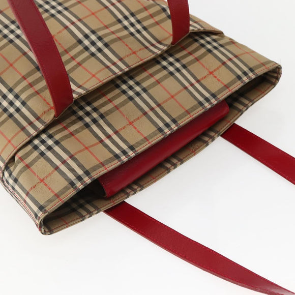 Burberrys Nova Check Tote Bag Canvas Beige Red gold Auth BA5696