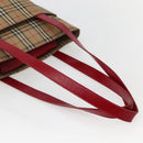 Burberrys Nova Check Tote Bag Canvas Beige Red gold Auth BA5696-7