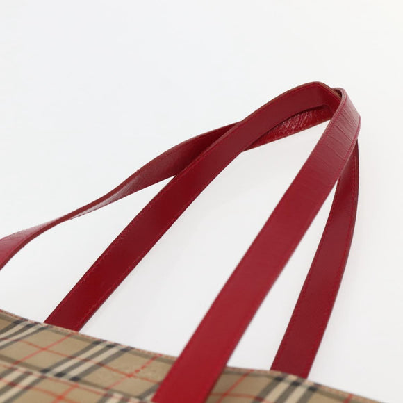 Burberrys Nova Check Tote Bag Canvas Beige Red gold Auth BA5696