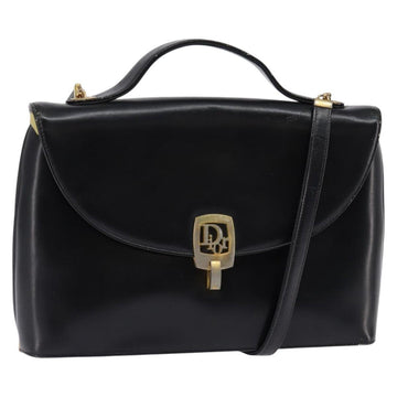 Christian Dior Shoulder Bag Leather Black Gold Auth BA5697