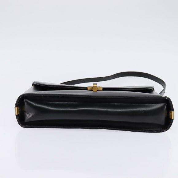 Christian Dior Shoulder Bag Leather Black Gold Auth BA5697