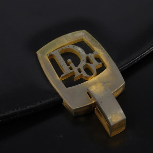 Christian Dior Shoulder Bag Leather Black Gold Auth BA5697