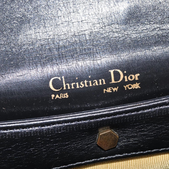 Christian Dior Shoulder Bag Leather Black Gold Auth BA5697