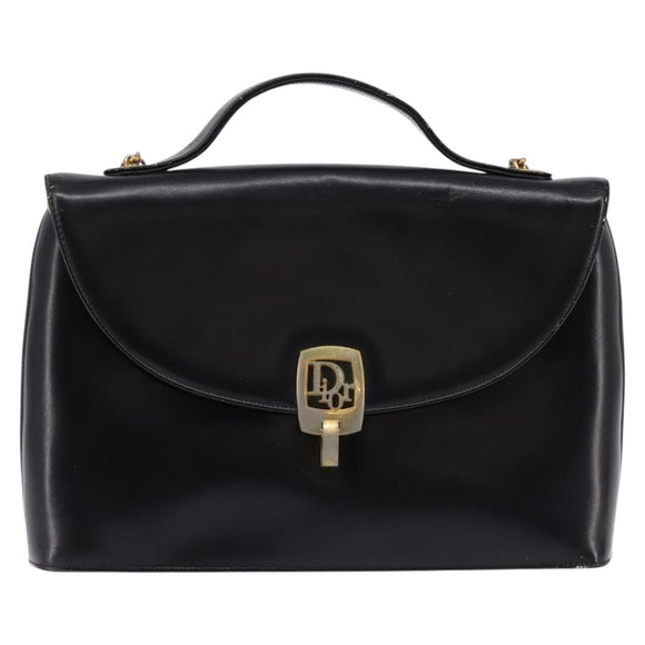 Christian Dior Shoulder Bag Leather Black Gold Auth BA5697
