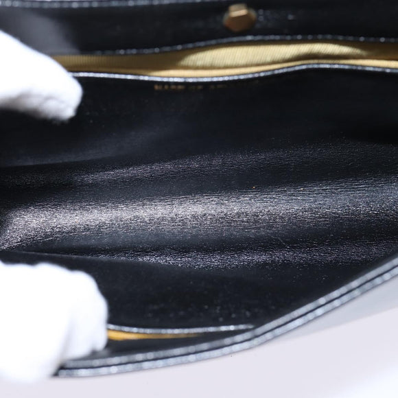 Christian Dior Shoulder Bag Leather Black Gold Auth BA5697