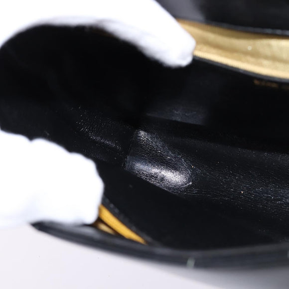 Christian Dior Shoulder Bag Leather Black Gold Auth BA5697