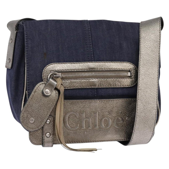 Chloe Shoulder Bag Denim Blue Auth BA5698