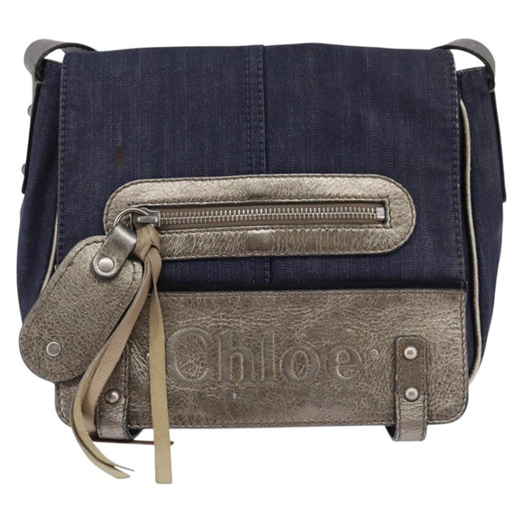 Chloe Shoulder Bag Denim Blue Auth BA5698
