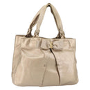 Salvatore Ferragamo Vala Hand Bag Leather Beige Gold Auth BA5699-1