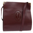 CARTIER Must Line Shoulder Bag Leather Bordeaux Gold Auth BA5700-1