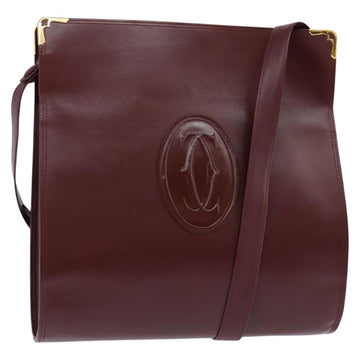 CARTIER Must Line Shoulder Bag Leather Bordeaux Gold Auth BA5700