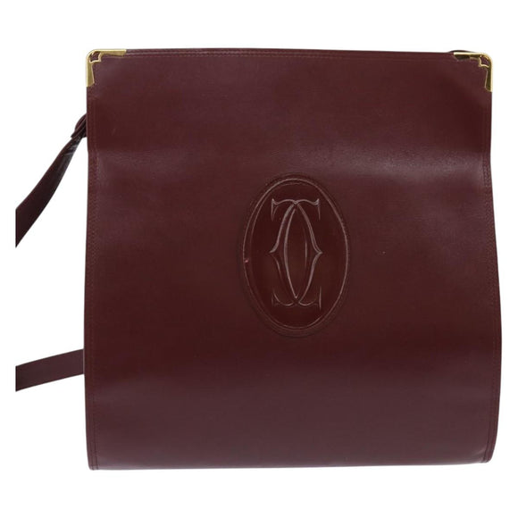 CARTIER Must Line Shoulder Bag Leather Bordeaux Gold Auth BA5700