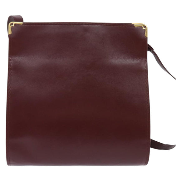CARTIER Must Line Shoulder Bag Leather Bordeaux Gold Auth BA5700