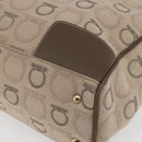 Salvatore Ferragamo Gancini Tote Bag Leather Canvas Beige Gold Auth BA5709-9