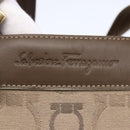 Salvatore Ferragamo Gancini Tote Bag Leather Canvas Beige Gold Auth BA5709-17