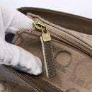 Salvatore Ferragamo Gancini Tote Bag Leather Canvas Beige Gold Auth BA5709-10