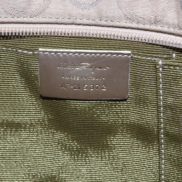 Salvatore Ferragamo Gancini Tote Bag Leather Canvas Beige Gold Auth BA5709