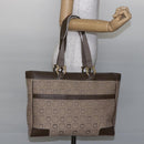 Salvatore Ferragamo Gancini Tote Bag Leather Canvas Beige Gold Auth BA5709-22
