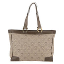 Salvatore Ferragamo Gancini Tote Bag Leather Canvas Beige Gold Auth BA5709-2