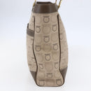 Salvatore Ferragamo Gancini Tote Bag Leather Canvas Beige Gold Auth BA5709-4