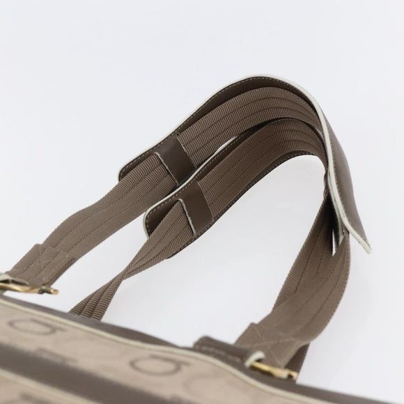 Salvatore Ferragamo Gancini Tote Bag Leather Canvas Beige Gold Auth BA5709