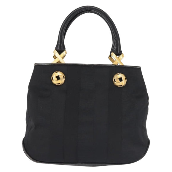 Salvatore Ferragamo Hand Bag Nylon Black Gold Auth BA5710