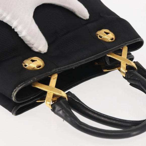 Salvatore Ferragamo Hand Bag Nylon Black Gold Auth BA5710