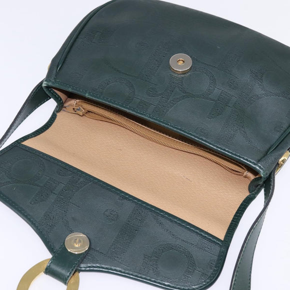 Christian Dior Trotter Canvas Shoulder Bag Green Gold Auth BA5713