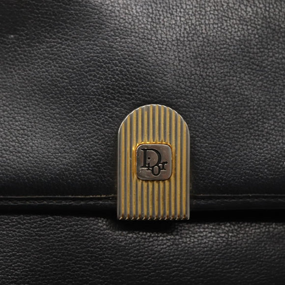 Christian Dior Shoulder Bag Leather Black Gold Auth BA5714