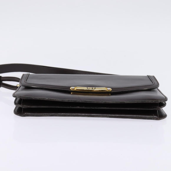 Christian Dior Shoulder Bag Leather Brown Gold Auth BA5715