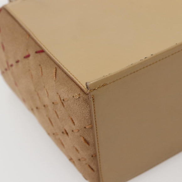 BURBERRY Hand Bag Leather Beige Silver Auth BA5720